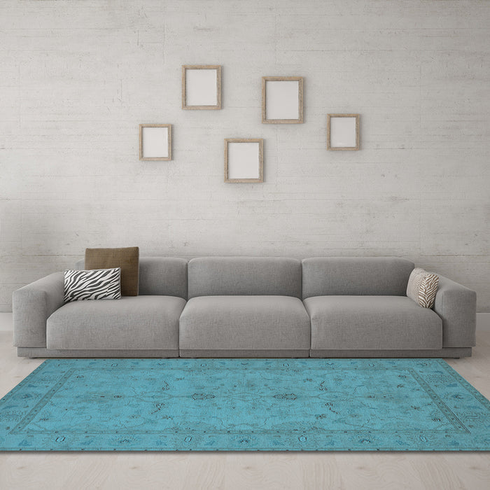 Machine Washable Oriental Light Blue Industrial Rug in a Living Room, wshurb944lblu