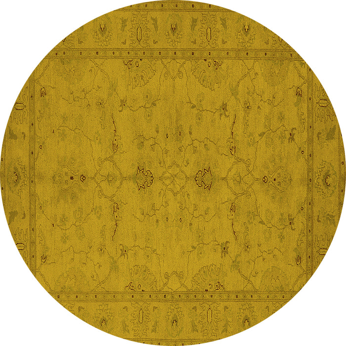 Round Machine Washable Oriental Yellow Industrial Rug, wshurb944yw