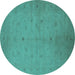 Round Machine Washable Oriental Turquoise Industrial Area Rugs, wshurb945turq