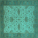 Square Machine Washable Oriental Turquoise Industrial Area Rugs, wshurb946turq