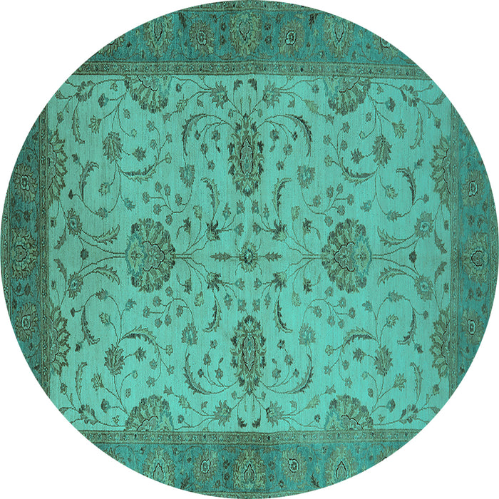 Round Machine Washable Oriental Turquoise Industrial Area Rugs, wshurb946turq