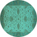 Round Machine Washable Oriental Turquoise Industrial Area Rugs, wshurb946turq