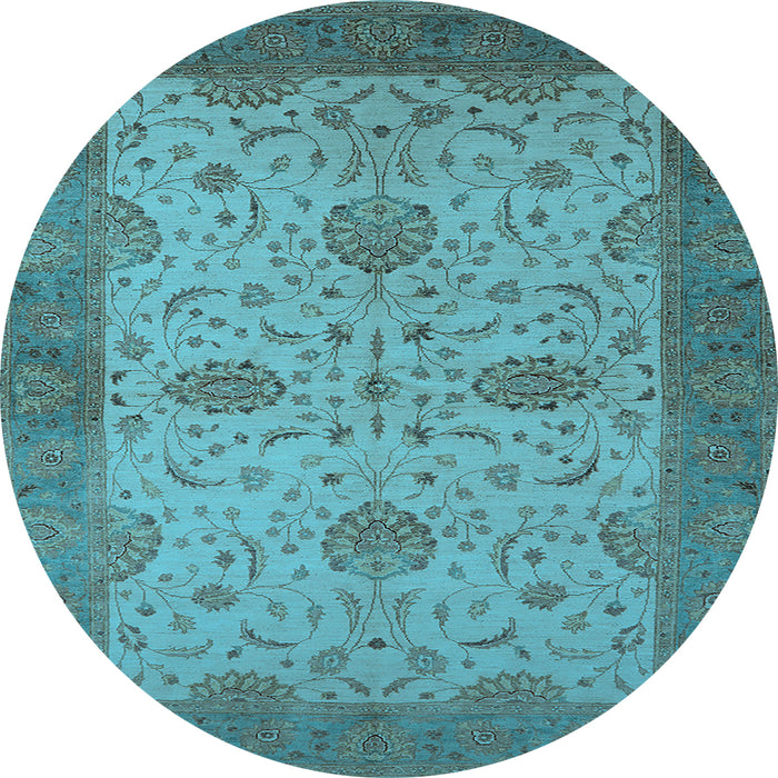 Round Machine Washable Oriental Light Blue Industrial Rug, wshurb946lblu