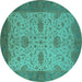 Round Oriental Turquoise Industrial Rug, urb946turq