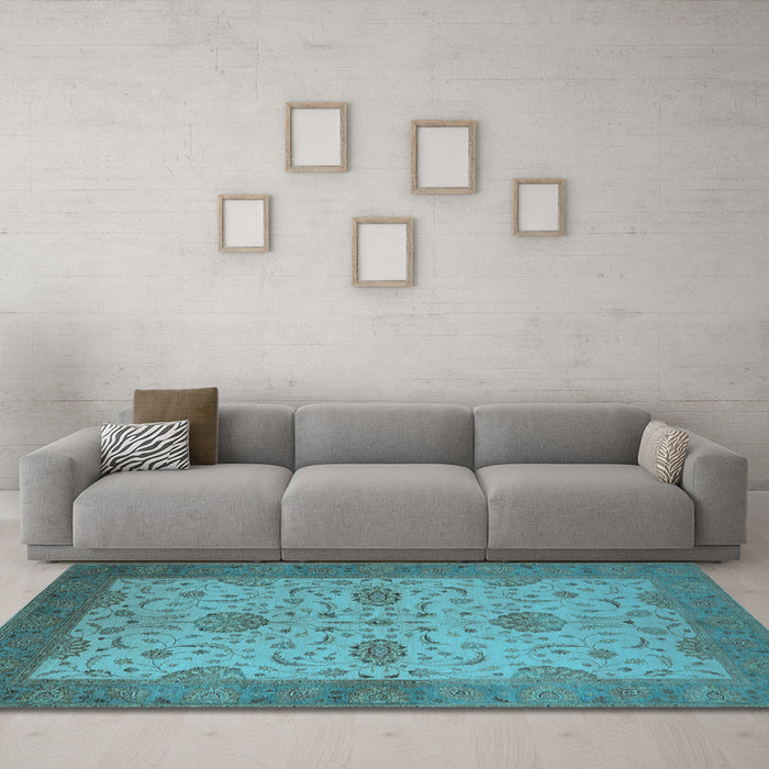 Machine Washable Oriental Light Blue Industrial Rug in a Living Room, wshurb946lblu