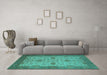 Machine Washable Oriental Turquoise Industrial Area Rugs in a Living Room,, wshurb946turq