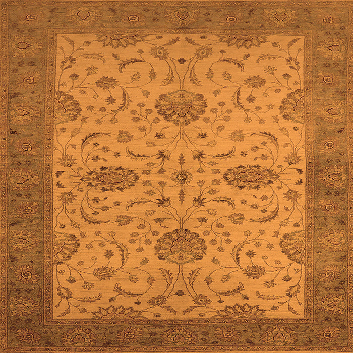 Square Machine Washable Oriental Orange Industrial Area Rugs, wshurb946org