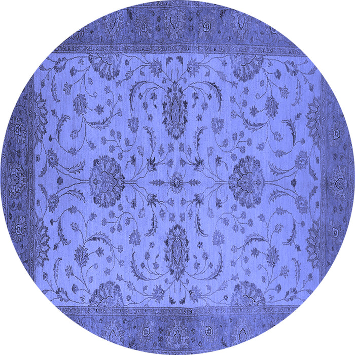 Round Machine Washable Oriental Blue Industrial Rug, wshurb946blu