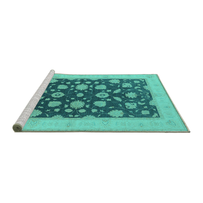 Sideview of Machine Washable Oriental Turquoise Industrial Area Rugs, wshurb947turq