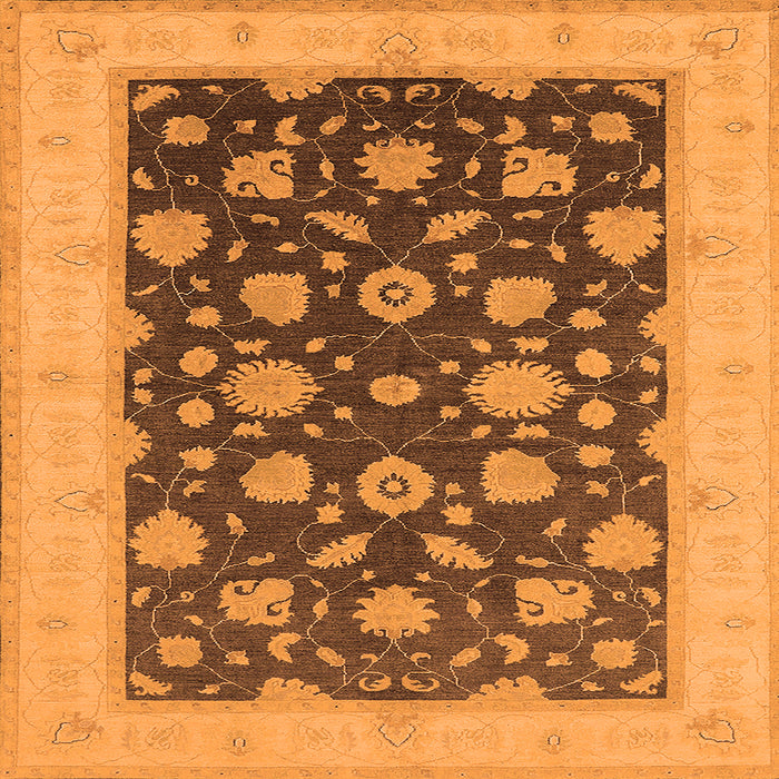 Square Machine Washable Oriental Orange Industrial Area Rugs, wshurb947org