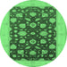 Round Machine Washable Oriental Emerald Green Industrial Area Rugs, wshurb947emgrn