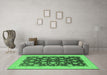 Machine Washable Oriental Emerald Green Industrial Area Rugs in a Living Room,, wshurb947emgrn