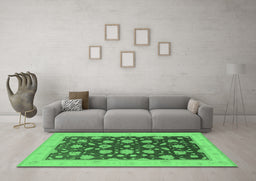 Machine Washable Oriental Emerald Green Industrial Area Rugs in a Living Room,, wshurb947emgrn
