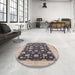 Round Machine Washable Industrial Modern Carbon Gray Rug in a Office, wshurb947