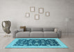 Machine Washable Oriental Light Blue Industrial Rug in a Living Room, wshurb947lblu