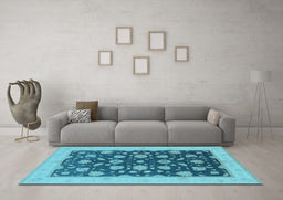 Machine Washable Oriental Light Blue Industrial Rug in a Living Room, wshurb947lblu