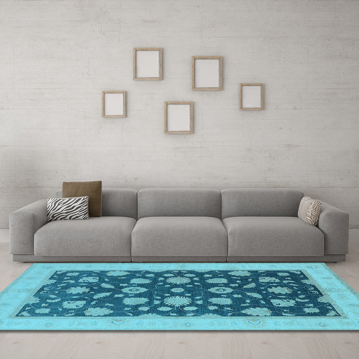 Machine Washable Oriental Light Blue Industrial Rug in a Living Room, wshurb947lblu
