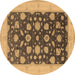 Round Machine Washable Oriental Brown Industrial Rug, wshurb947brn