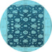 Round Machine Washable Oriental Light Blue Industrial Rug, wshurb947lblu