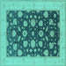 Square Machine Washable Oriental Turquoise Industrial Area Rugs, wshurb947turq