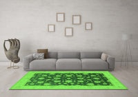 Machine Washable Oriental Green Industrial Rug, wshurb947grn