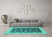 Machine Washable Oriental Turquoise Industrial Area Rugs in a Living Room,, wshurb947turq