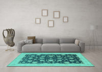 Machine Washable Oriental Turquoise Industrial Rug, wshurb947turq