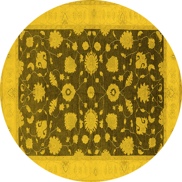 Round Machine Washable Oriental Yellow Industrial Rug, wshurb947yw