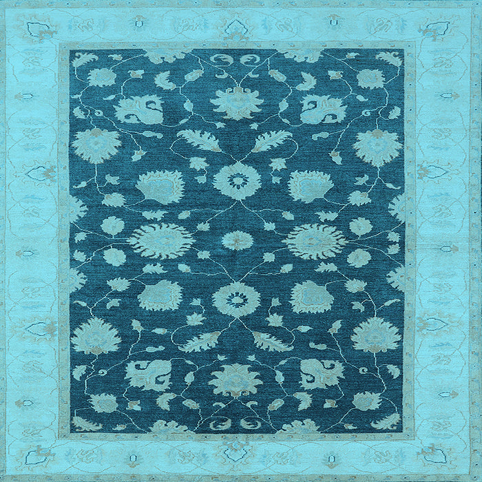 Square Machine Washable Oriental Light Blue Industrial Rug, wshurb947lblu