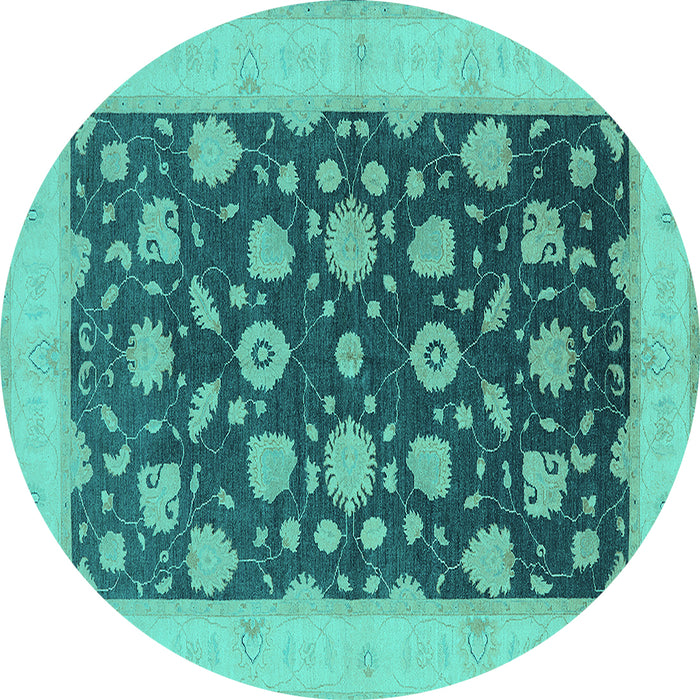 Round Machine Washable Oriental Turquoise Industrial Area Rugs, wshurb947turq