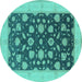 Round Machine Washable Oriental Turquoise Industrial Area Rugs, wshurb947turq