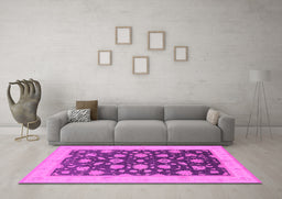 Machine Washable Oriental Pink Industrial Rug in a Living Room, wshurb947pnk