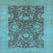 Square Machine Washable Oriental Light Blue Industrial Rug, wshurb948lblu