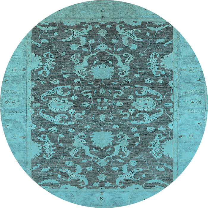 Round Machine Washable Oriental Light Blue Industrial Rug, wshurb948lblu