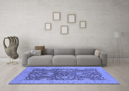 Machine Washable Oriental Blue Industrial Rug in a Living Room, wshurb948blu