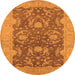 Round Machine Washable Oriental Orange Industrial Area Rugs, wshurb948org