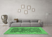 Machine Washable Oriental Emerald Green Industrial Area Rugs in a Living Room,, wshurb948emgrn