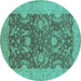 Round Machine Washable Oriental Turquoise Industrial Area Rugs, wshurb948turq