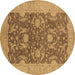 Round Machine Washable Oriental Brown Industrial Rug, wshurb948brn