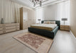 Mid-Century Modern Sienna Brown Oriental Rug in a Bedroom, urb948