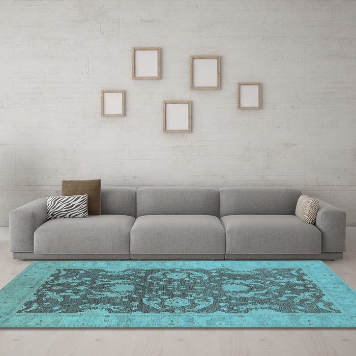 Machine Washable Oriental Light Blue Industrial Rug in a Living Room, wshurb948lblu