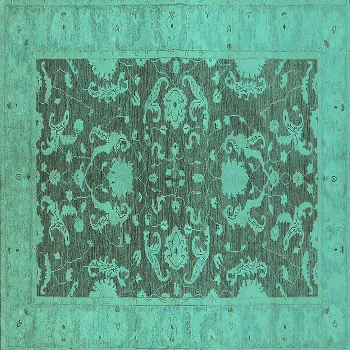 Square Machine Washable Oriental Turquoise Industrial Area Rugs, wshurb948turq