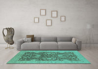 Machine Washable Oriental Turquoise Industrial Rug, wshurb948turq