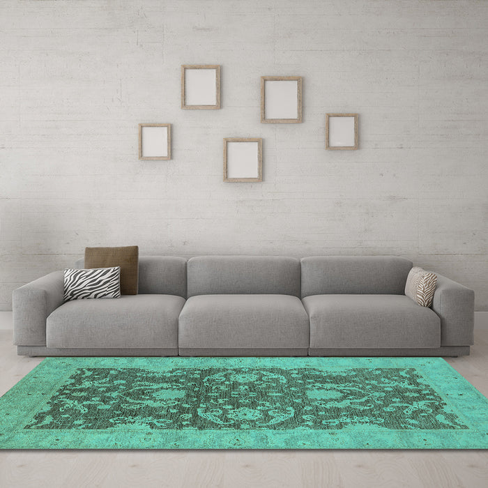 Machine Washable Oriental Turquoise Industrial Area Rugs in a Living Room,, wshurb948turq
