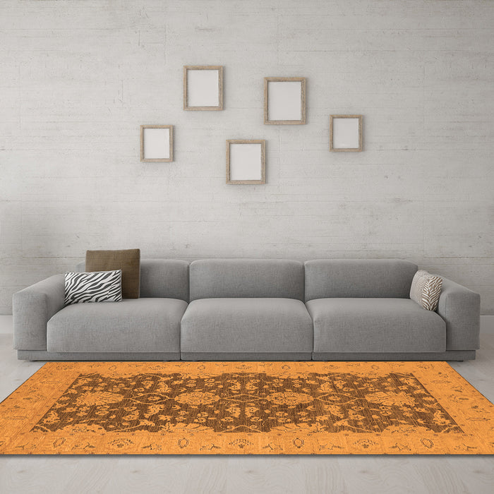 Machine Washable Oriental Orange Industrial Area Rugs in a Living Room, wshurb949org