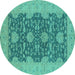 Round Machine Washable Oriental Turquoise Industrial Area Rugs, wshurb949turq