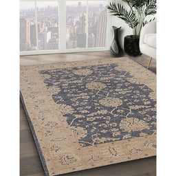 Mid-Century Modern Sandstone Brown Oriental Rug in Family Room, urb949