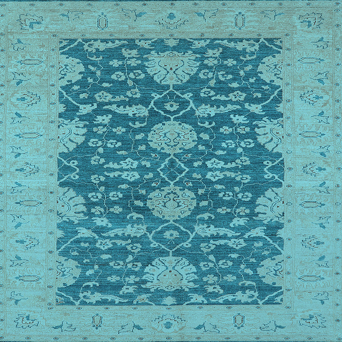 Square Machine Washable Oriental Light Blue Industrial Rug, wshurb949lblu
