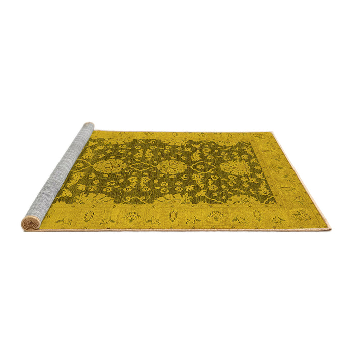 Sideview of Machine Washable Oriental Yellow Industrial Rug, wshurb949yw