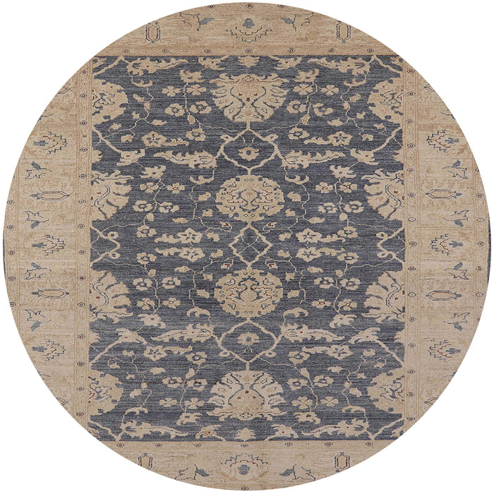 Round Mid-Century Modern Sandstone Brown Oriental Rug, urb949